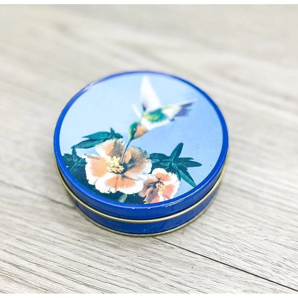 Vintage Hummingbird Coaster Tin, Set of 4 Coasters‎ Metal and Cork